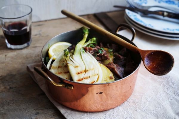 Gasconne kalfsstoof met gegrilde venkel